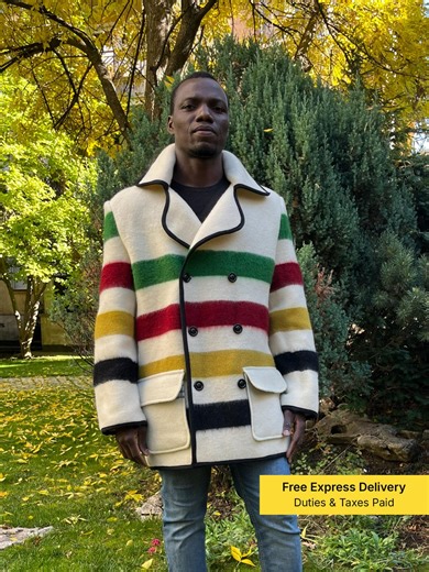 Vintage Hudson's Bay 100% Wool Point Blanket Jacket, Striped Trench Coat - Etsy