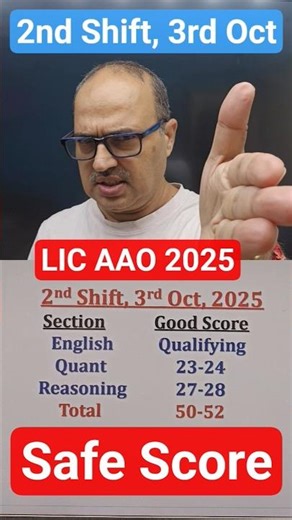 LIC AAO Exam Analysis 2025 | Safe Score/Cut-Off Marks 🔥| 3rd Oct Shift 2 #shorts