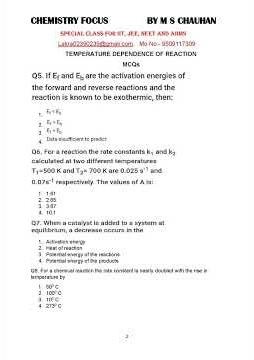 Chemical kinetics solved mcqs; order & molecularity rate of reaction; order of reaction definition;