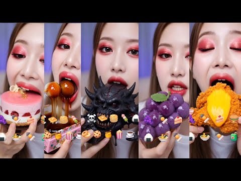 ASMR 38 EMOJI FOOD CHALLENGE COMPILATION MUKBANG eating sounds
