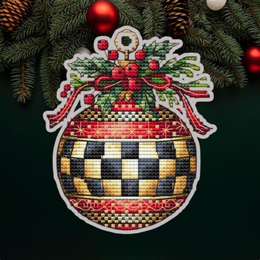Buffalo Check Christmas Ornament Cross Stitch Pattern Farmhouse Bauble Holiday Needlework Chart Digital Download - Etsy