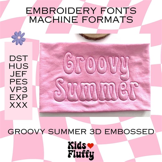 3D Embossed Embroidery Font - Groovy Summer 3D - Machine Formats - Dst - Pes - Hus - Jef - Vp3 - Embroidery Fonts - Embroidery - Etsy