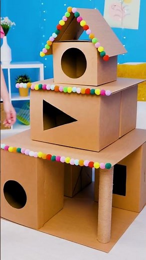 DIY cardboard cat playhouse – So easy! 🐾📦🐱 #catlover #diypets