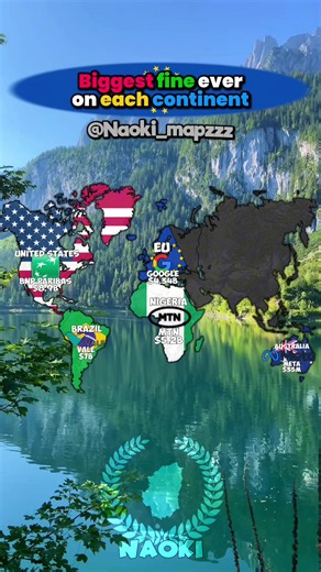 Biggest fine ever on each continent #mapping #world #geography #fyp #map