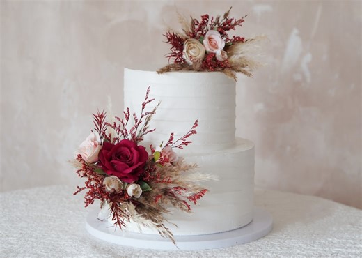 Red Silk Rose Wedding Cake Topper: Rustic Boho Floral Decoration - Etsy