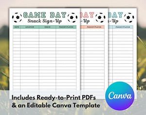 Soccer Snack Sign up Sheet, Editable Soccer Snack Sign up Sheet, Printable Soccer Snack Sign up Sheet, Letter, A4, Canva Template - Etsy Canada