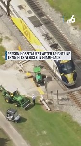 A person was hospitalized after a Brightline train struck a vehicle in northeast Miami-Dade on Monday morning. Aerial footage from Chopper 6 showed the train stopped on the tracks with what appeared to be some sort of tractor damaged on the side of the tracks. More here: http://on.nbc6.com/aXhdu4x #brightline #crash #miamidade | NBC 6
