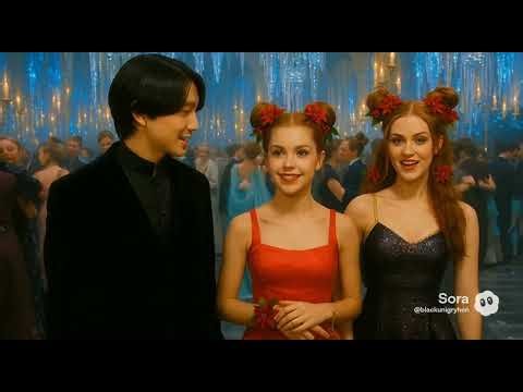 Ravenclaw Students: Terry Boot, Lisa Turpin, Mandy Brocklehurst at the Yule Ball in 90s Fashion