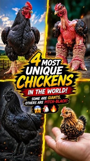 4 Most Unique Chickens in the World! Some Are Giants, Others Are Pitch-Black! 😱🐔🔥