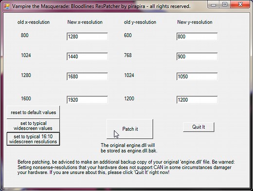 Vampire the Masquerade: Bloodlines Res Patcher file