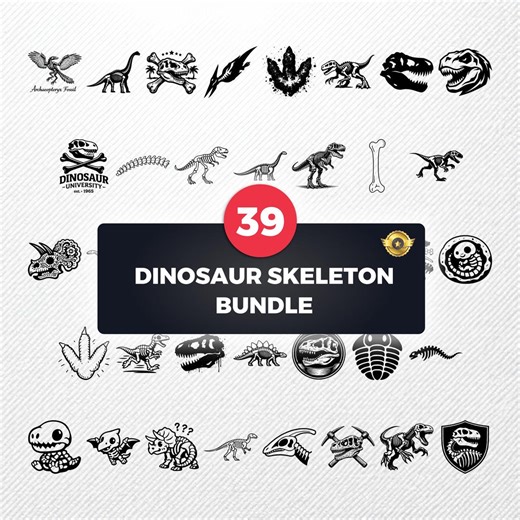 Mega Dinosaur Skeleton SVG Bundle | 39 Clipart PNG PDF Ep Dxf | T-rex Fossil Bones Vector | Commercial Use Print on Demand Graphics - Etsy