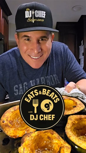 DJ CHEF | Hamptons Private Chef + DJ on Instagram: "One of my favorite winter sides — straight from my line cook days at Time Cafe in NYC ❄️🍽️. This acorn squash is the definition of fall + winter comfort and pairs perfectly with a grilled steak night. Simple ingredients, big flavor, and a little DJ CHEF remix. Cinnamon, brown sugar (or maple 🍁), Kerrygold butter, and that caramelized squash goodness… it just hits. Tonight’s plate: grilled ribeye topped with organic cremini mushrooms sautéed w