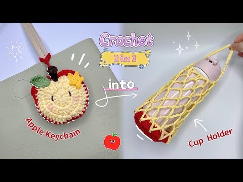 Crochet Apple Keychain that Turns into a Cup Holder 🍎| Móc Móc Khoá Quả Táo biến thành Túi Lưới