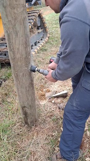 Drilling a Metal Rod into a Wooden Post Tutorial