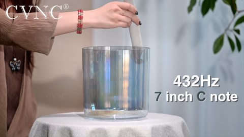 CVNC 432HZ 7 Inch C Note Root Chakra Boundless Celestia Color Clear Quartz Crystal Singing Bowl with Carry Case Bag for Sound Healing and Meditation