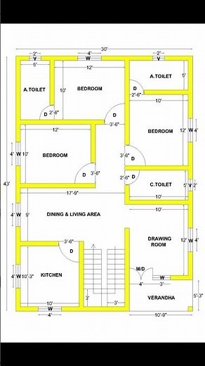 House Plan - 3 Bedroom | Small Home Design - 3 Bedrooms | Simple 3 BHK House 3D Design | Floor Plans