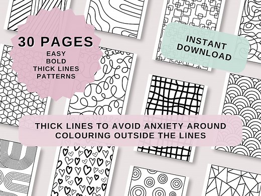Easy Bold Patterns Colouring Pages // Instant Download // Mindfulness Coloring // Printable // Minimalist Art Therapy // Anxiety // Calming - Etsy