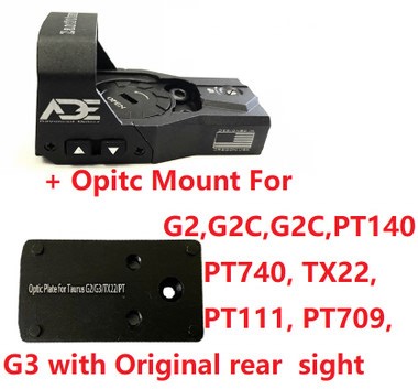 Ade Advanced Optics Zantitium RD3-015 Red Dot Reflex Sight + Optic Mounting Plate for Taurus PT111 G2, Millennium G2, G2C, G3 with Original Rear Sight, PT140 G2, PT709, PT740, TX22 + Pictinny Plate