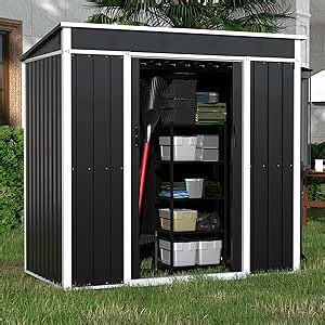 Metal Outdoor Storage 6FT x 4FT,Utility Tool Shed with Sliding Door for Neat and Tidy Storage of Your Tools,Our Metal Outdoor Storage for Backyard Garden,Patio Lawn (H6' x W6' x D4'),Black…