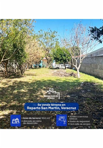 #VENTA BUSCANDO EL TERRENO IDEAL: 📍Ubicación: Reparto San Martín / Veracruz ✨Cuenta con características plana, área de terreno: 504 Vr2 Ubicación en zona en desarrollo ideal para construir tu vivienda a tu gusto. ✨Garita de seguridad ✨Fácil calle de acceso ✨La zona y el bien cuenta con fácil acceso a servicios públicos ✔️ Precio : $35,000 WhatsApp 75399170 Carnet: N° 0004-2023-A-4 Nancy Morales By Bienes Raíces Alaniz MIFIC-UCBR-PN-N°0004-202335,000
