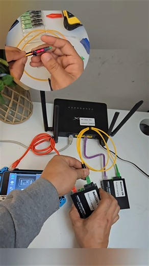 Test the LAN connection using a CCTV and network tester, fiber optic cable, and RJ45. #LAN #CCTV