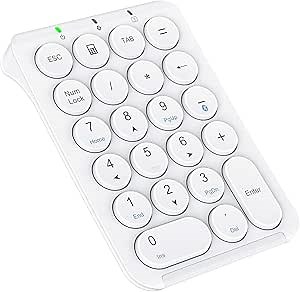 iClever KP08 Wireless Numeric Keypad, 22 Keys Bluetooth Number Pad Portable Number Keyboard, USB-C Rechargeable Numpad, Round Key, Data Entry, Compatible with Laptop, PC Desktop, Mac, Surface,Tablet