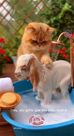 I Paid My Cat $1,000,000 To Wash This Baby Goat 😱🐐 #funny #ai #cat #Got
