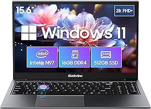 Blackview Laptop 15.6 inch Windows 11, Intel Alder Lake N97, Up to 3.6GHz, 16GB DDR4 RAM 512GB SSD, 15.6’’ 1920x1080, 1MP, 2.4G WiFi 5.0 BT, HDMI 2.0, Silver, Acebook801