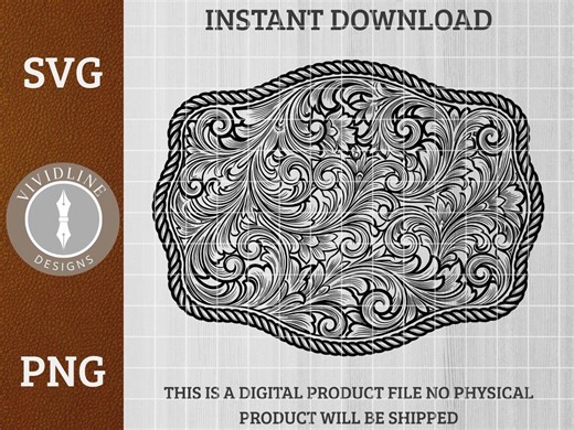 Western Belt Buckle SVG PNG Southern Greeting Cowboy Cowgirl Ornate Floral Scrollwork Laser Engraving File Leather Hat Patch Design - Etsy