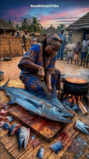 Cooking a WILD Marlin with Wolof Tribe!🐟🔥 #triballife #tribalcooking #shorts