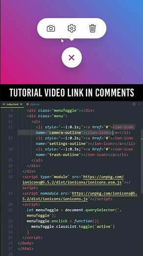 Animated Action Menu using Html CSS & Vanilla Javascript #shorts
