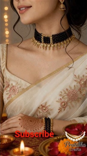 Elegant Black & Gold Beaded Choker ✨ | DIY Handmade Jewellery Tutorial 💖 #manchali #chokerdesign