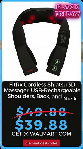 FitRx Cordless Shiatsu 3D Massager, USB-Rechargeable Shoulders, Back, and Neck Massager with Heat