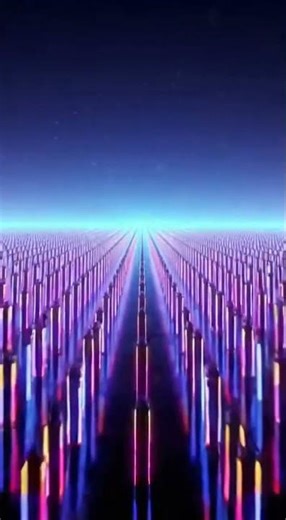 Digital Rain Skyline & Neon Column Cascade - Retro VJ Loop