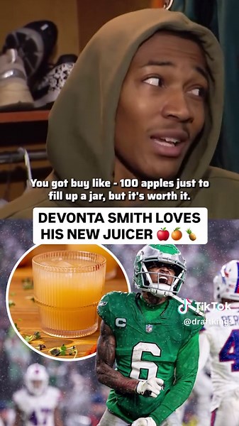 DeVonta Smith talking about his new juicer is one of the best interviews of the year 🧃🤣 (h/t Eagles/X, SInow/X) #devontasmith #philadelphiaeagles #flyeaglesfly #eaglesnation