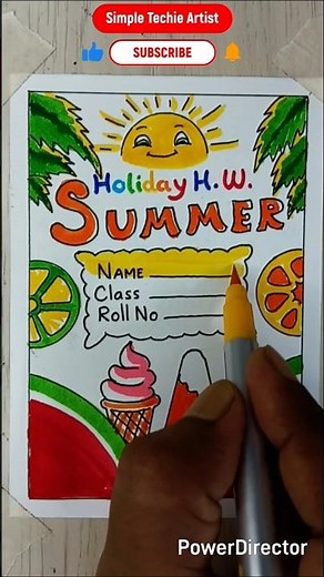 🌞 Summer Holiday Homework Front Page Drawing | Easy & Beautiful | Step by Step for Beginners ✏️🎨