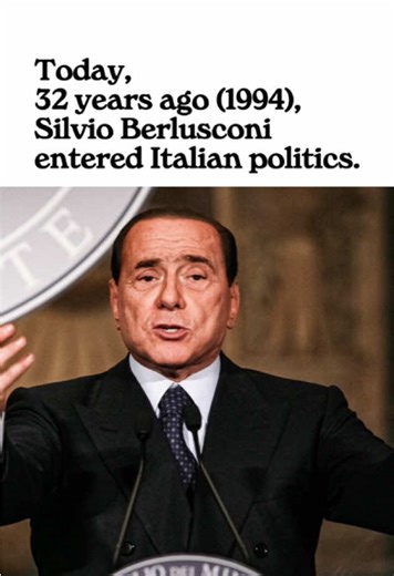 Today, 32 years ago (1994), Silvio Berlusconi entered Italian politics. 🇮🇹 26/01/1994 On January 26, 1994, Silvio Berlusconi publicly announced his entry into Italian politics with a televised message that marked the beginning of the Second Republic. The announcement came in the middle of the collapse of the First Republic, amid the Tangentopoli investigations and the disintegration of the traditional party system. Berlusconi founded Forza Italia as a personal party built around his media empi