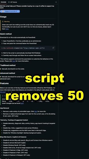 Win11Debloat - Remove Windows 11 Bloatware in One Click #shorts