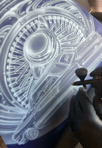 Laying down the base on these metal panels for a 63 Impala #frankrosalesart #customairbrush #elpasotexasartist