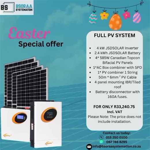 🌸✨ Easter Special offer✨🌸 Enjoy exclusive Easter deals on our Solar systems packages- available for limited time only! Get in touch, and get yours today while stock lasts! #easterspecials #easter #fyp #solarenergy #backupsystem #reduceelectricitybill