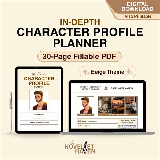 Fillable In-depth Character Profile Planner | Digital & Printable PDF | Minimal Biege Novel Writing Workbook for Authors | OC Worksheet Bio - Etsy