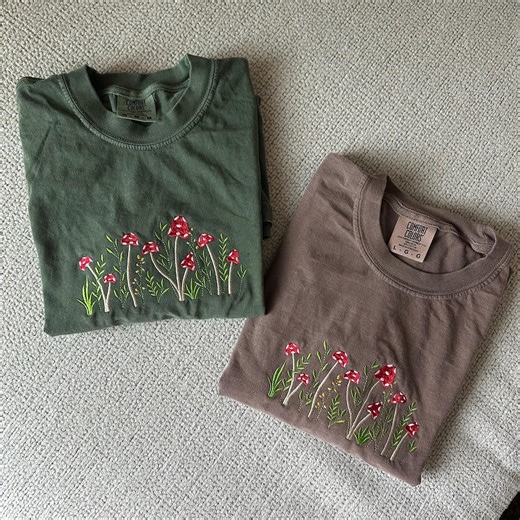 Embroidered Mushroom Field T-shirt Comfort Colors Tee Fall - Etsy