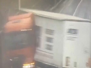 Shocking traffic cam footage shows moment lorry blows tyre and ploughs through M6 barrier