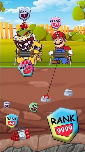 Mario vs Bowser Jr - Who will win and get Rank 9999 in Rank Miner Game Challenge #mario #browser
