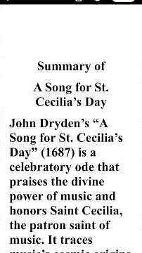 A Song for St. Cecilia's Day Summary
