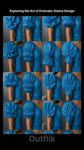 Azure Allure: Exploring the Art of Dramatic Sleeve Design Dive into the mesmerizing world of statement sleeves! This stunning visual explores various interpretations of voluminous, sculpted, and gathered designs, all in a captivating azure blue. From intricate floral-like structures to playful puffs and dramatic ruching, each sleeve is a mini-masterpiece, transforming a simple dress into a work of art. Which one is your favorite wearable art piece? #StatementSleeves #SleeveDesign #FashionArt #Az