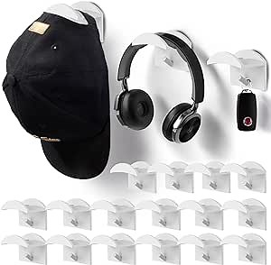 16PCS Adhesive Hat Racks for Wall-Minimalist Baseball Caps Hooks Organizer Design，Cap Capers Holder Wall Mount,No Drilling&Simple Fashion,Multi Purpose Hangers Display for Closet/Door,Whtie