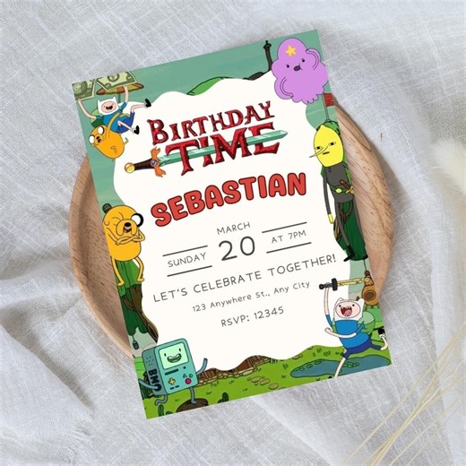 Adventure Time Birthday Invitation for Kids, Editable Canva Template, Finn and Jake Party Invite, Digital Invitation Instant Download - Etsy