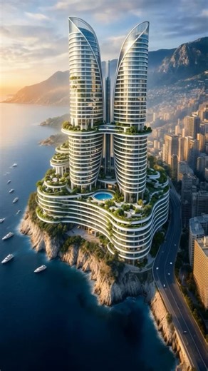 Tower design / view / Concept | 🌊Where architecture meets the sea… ✨A sculptural high-rise designed to grow from the cliff, blending luxury living with nature through... | Instagram