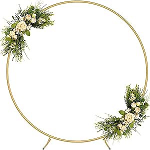 Round Backdrop Stand 6FT, Gold Wedding Arch, Balloon Arch Stand, Metal Circle Balloon Arched Frame, Arched Backdrop for Birthday, Party, Wedding, Baby Shower, Anniversary Ceremony